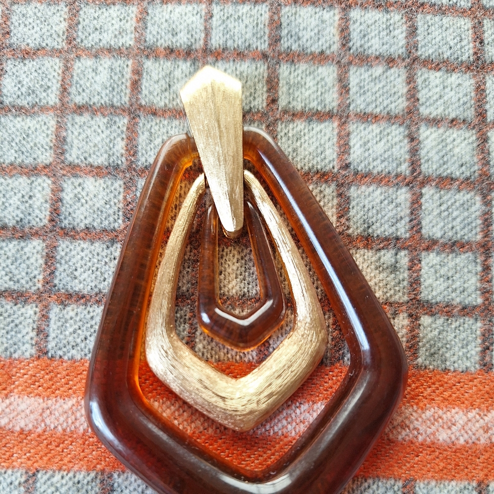 Preloved Vintage Avon Brown and Gold Tone Geometric Pendant